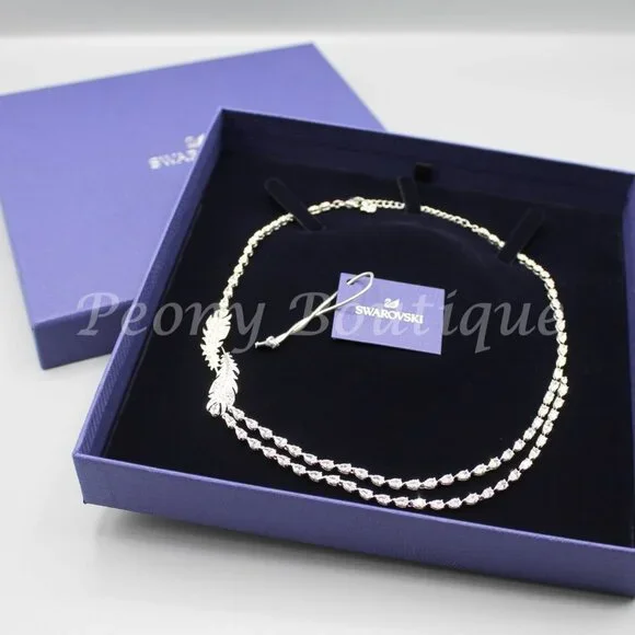 Swarovski 5493404 Nice feather crystal necklace jewelry elegant fashion silver